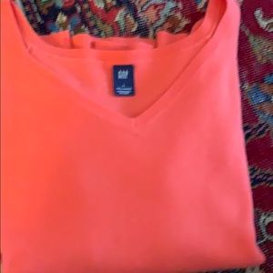 Orange cashmere long sleeve v neck sweater
